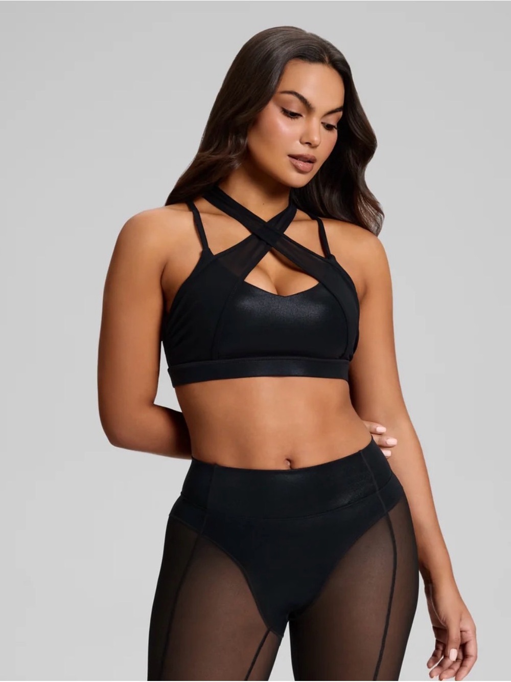 Strappy Cross-Front Black Sports Bra